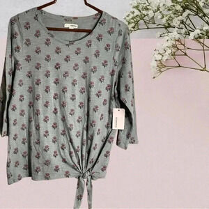 Sonoma NEW W Tags Women's medium side-tie 3/4 sleeve tee.  Green and rose